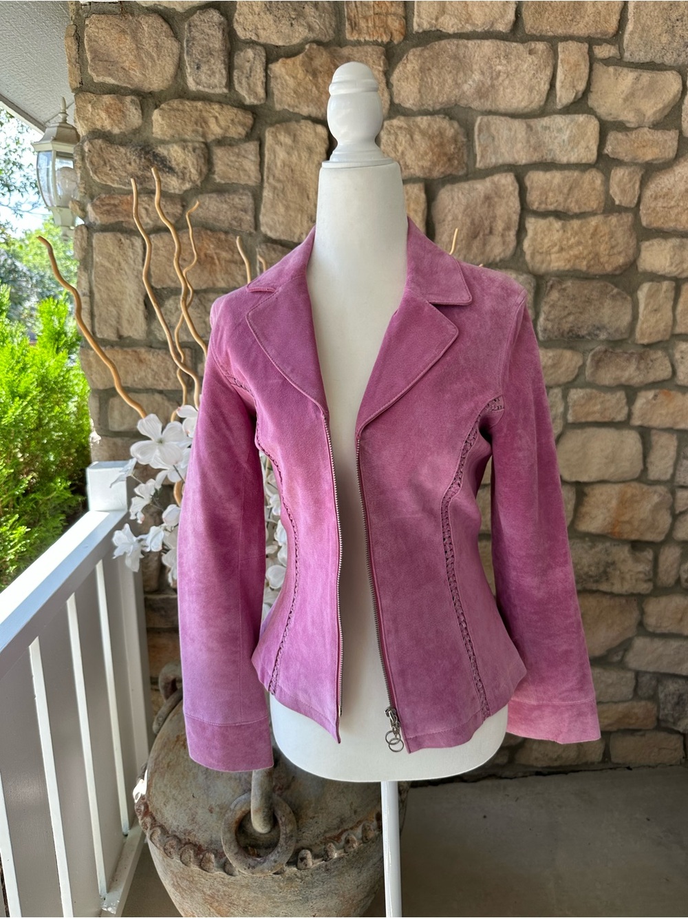 Feminine Pink Suede Zip Jacket